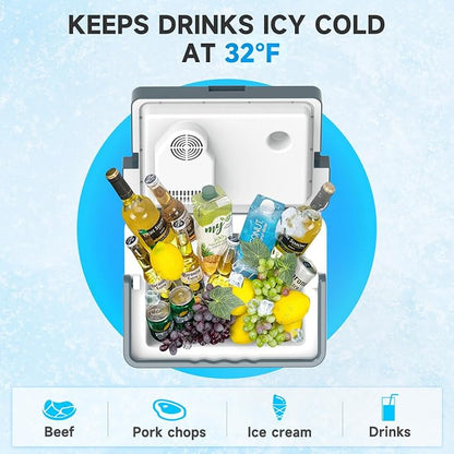 TopAutoGear 25L/30L Portable Electric Cooler & Warmer 32℉-149℉, Small Refrigerator with Handle, 110V AC and 12V DC Car Fridge, Camping/Outdoor/Travel Cooler for Vehicles & Trucks, Grey 30L