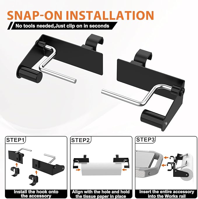 Organizer Kit for Weber Grills - Paper Towel Holder, Garbage Bag Holder for Weber Slate Griddle and Spirit Series(2025 Models) Grills, 3400106 Grill Accessories for Works Side Rail, Barbecue Utensils