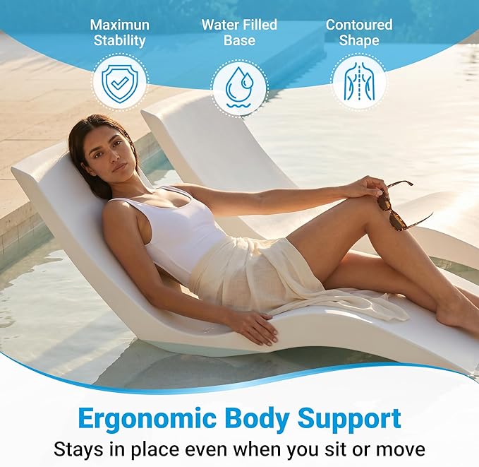 Aqua Outdoors Pool Chaise Lounge Chairs for Ledge & Shelf, Water-Weighted Pool Lounger for Depths Up to 9”, No Screw Plugs & Tools Needed, Classic White Ledge Lounger, Set of 2