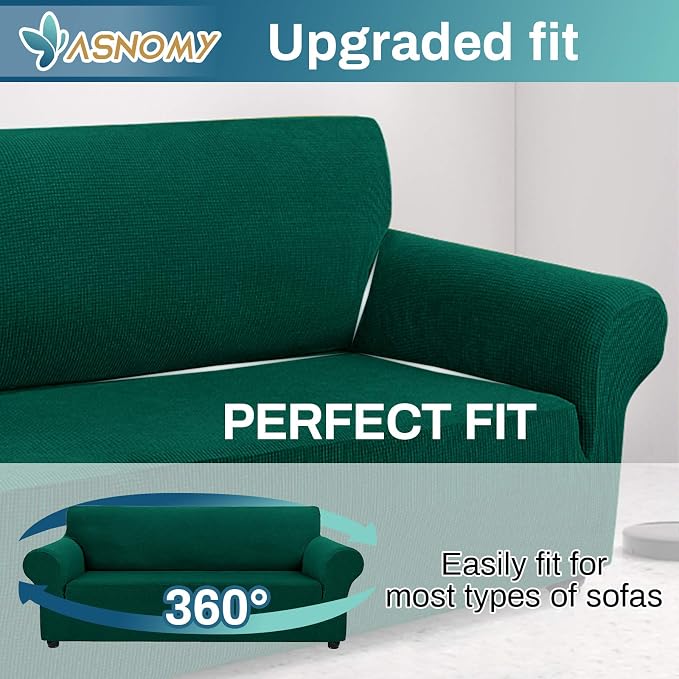 Stretch Couch Covers for Sofa Washable, 3 Cushion Couch,Blackish Green | 1-Piece Sofa Covers(78"-94") 3-Seater Furniture Protector Soft Jacquard,Non-Slip Elastic Bottom For Dogs & Kids