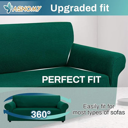 Asnomy Stretch Oversized Couch Covers for Sofa Slipcover,Blackish Green | 1-Piece Sofa Covers Washable(94"-110") 4-Seater Furniture Protector with Non Skid Foam and Elastic Bottom for Kids, Pets