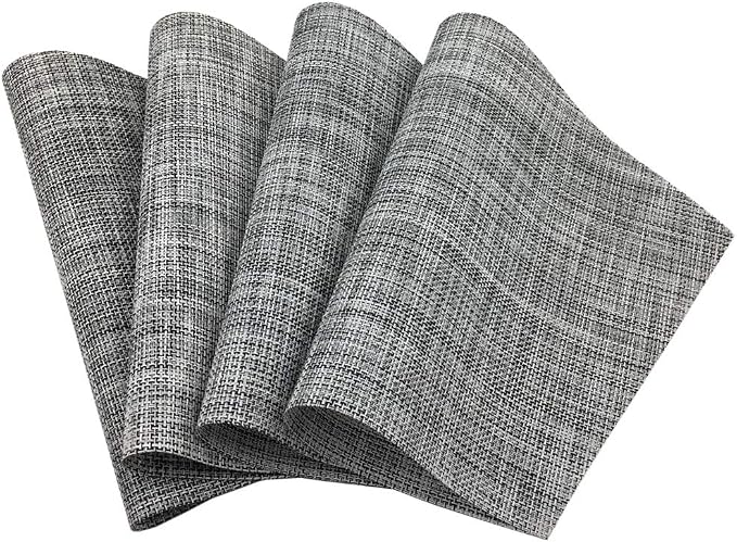 Wedge Placemats Set of 4 Vinyl Placemats for Round Tables Woven Non-Slip Heat-Resistant Easy to Clean Wipeable Washable Dinner Table Mats（Gray）
