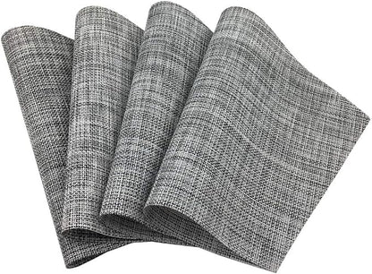 Wedge Placemats Set of 4 Vinyl Placemats for Round Tables Woven Non-Slip Heat-Resistant Easy to Clean Wipeable Washable Dinner Table Mats（Gray）