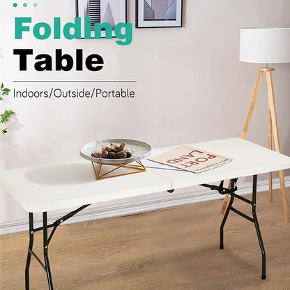 PayLessHere | 6FT Folding Table | White | Portable Plastic Table | with Carry Handle | Waterproof & Foldable Table Design | Steel Frame with Lock | for Events, Camping, Indoor & Outdoor Use