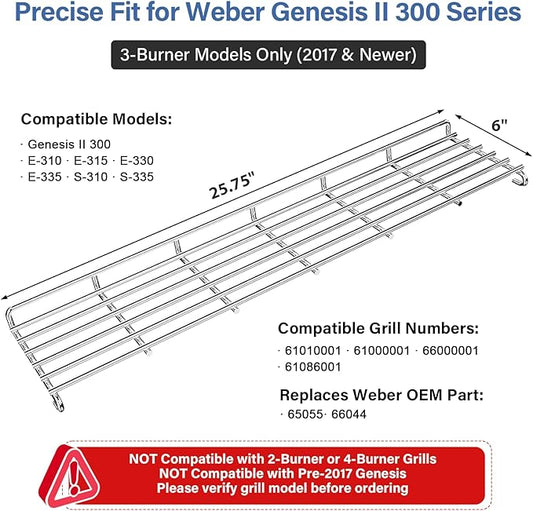 25.75"x6" Stainless Steel Warming Rack - 66044 Replacement Part for Weber Genesis II 300 Series (E310/E315/E320/E330/E335/S310/S320/S330)