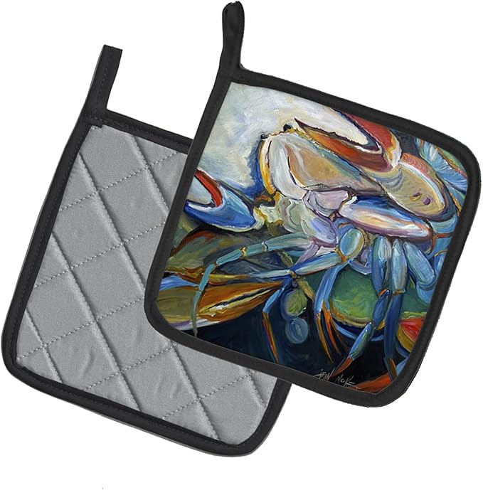 Caroline's Treasures JMK1253PTHD Belly Crab Pair of Pot Holders Kitchen Heat Resistant Pot Holders Sets Oven Hot Pads for Cooking Baking BBQ, 7 1/2 x 7 1/2