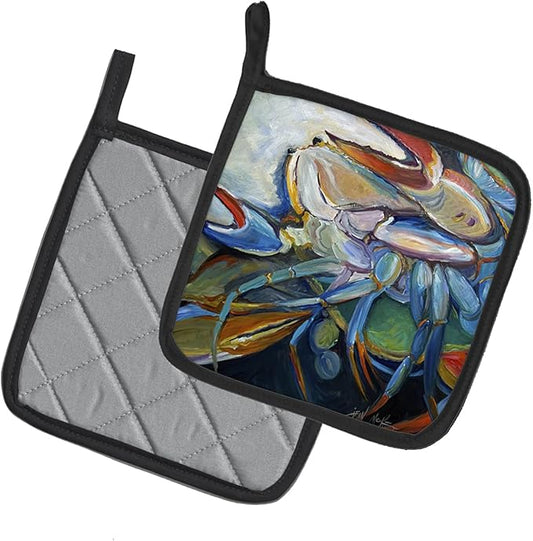 Caroline's Treasures JMK1253PTHD Belly Crab Pair of Pot Holders Kitchen Heat Resistant Pot Holders Sets Oven Hot Pads for Cooking Baking BBQ, 7 1/2 x 7 1/2