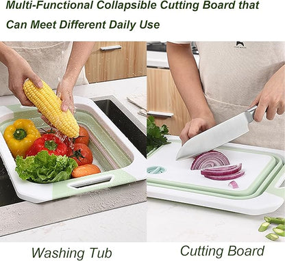 Camping Collapsible Cutting Board Dish Basin BBQ Prep Tub Camp Sink Dish Washing Station Multifunctional Storage Basket(Pink white)
