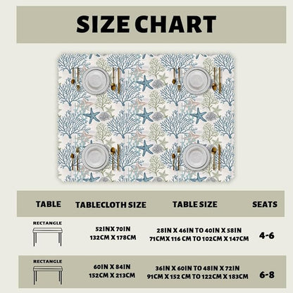 Nautical Decorative Rectangle Table Cloth Starfish Beach Ocean Seashell Coral Rectangle Kitchen Table Cover Oblong Tablecloth for Dining Table Buffet Parties Patio Camping 52" x 70" 4-6 Seats