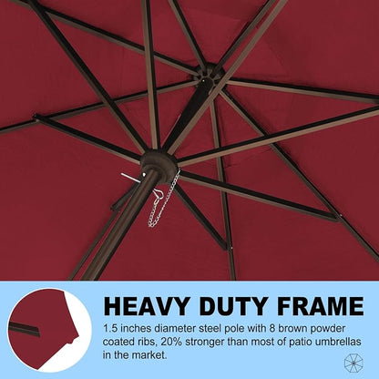 Eurmax USA 10-Year-Non-Fading 10FT Outdoor Patio Market Umbrella,UPF50+ UV Resistant Sun Shade,Heavy Duty Commercial Grade,Crank Lift Design,Windproof Vented Top for Garden,Pool,Deck,Burgundy