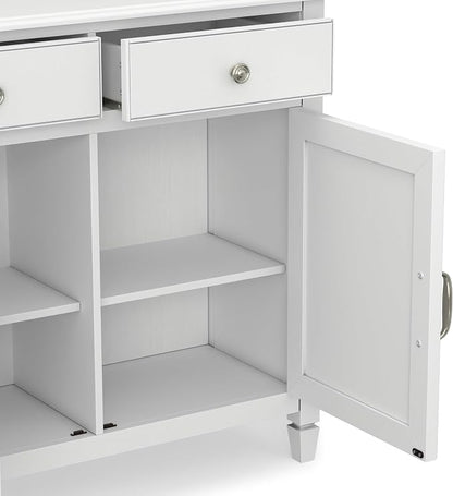 SIMPLIHOME Connaught 40" Wide Solid Wood Storage Cabinet in White | Traditional slim entryway and living room organizer for hats, gloves, shoes and keys with space-saving storage design.