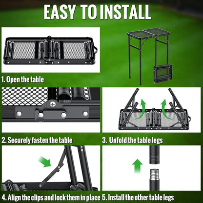 GARLLEN Folding Grill Table, 3 Adjustable Height Lightweight Camping Table with Heat-Resistant Tabletop, Portable Aluminum Picnic Tables for BBQ, Beach, Travel, 23.6" L x 15.7" W, Threaded Install
