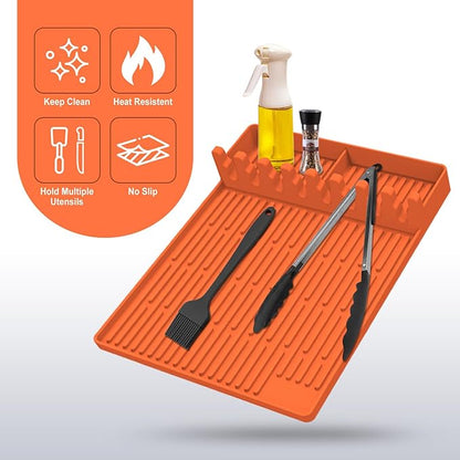 Silicone Grill Mat for Blackstone, Silicone Griddle Tools Mat, Spatula Mat with Drip Pad, Side Shelf Mattress for Outdoor Grill Kitchen Countertop, Backstone Griddle Accessories
