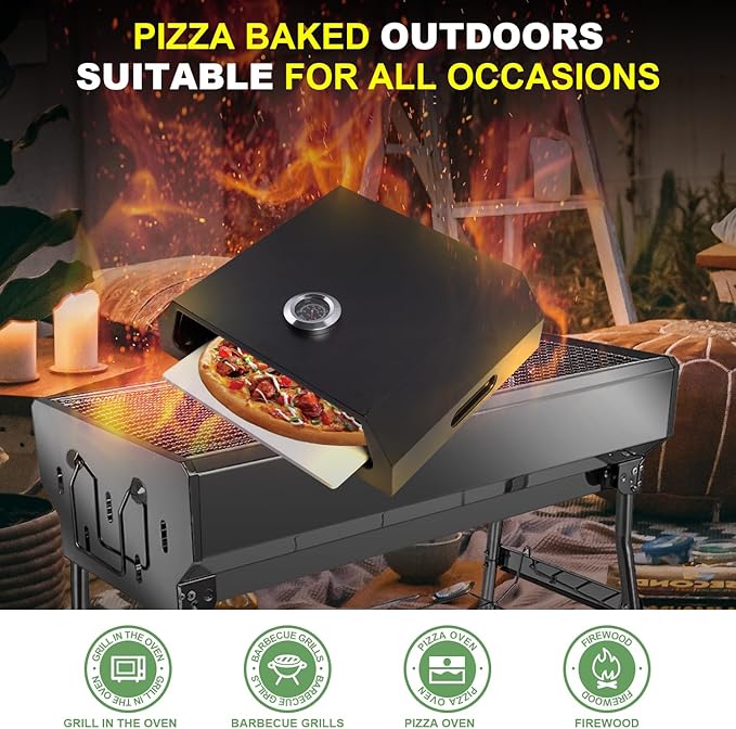 Pizza oven for grill: blackstone pizza oven with Iron baffle, Grill top Pizza grill Built-in Thermometer suitable for Crispy Backyard Homemade Pizza