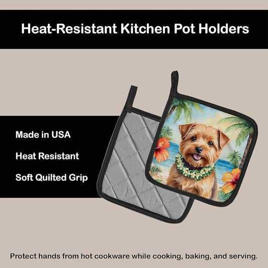 Caroline's Treasures Norfolk Terrier Luau Pair of Pot Holders Kitchen Heat Resistant Pot Holders Sets Oven Hot Pads for Cooking Baking BBQ, 7 1/2 x 7 1/2