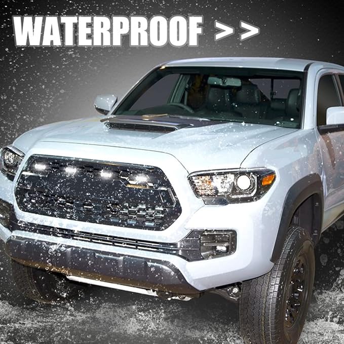 LED Grill Lights for 2016-2022 Aftermarket Toyota Tacoma TRD PRO Grille with Harness & Fuse(White light with black housing)