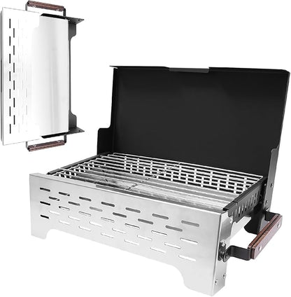 New Portable Camping Easy Charcoal Flip Folding BBQ Grills Stainless Steel Tabletop Charcoal Grill Lightweight Barbecue Grill Tools for Outdoor Cooking Camping Picnics