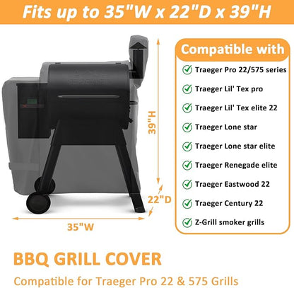 Grill Cover for Traeger Pro 22/575 Series, Waterproof Smoker Cover for Traeger Lil'Tex Elite, Eastwood, Z-Grill Series Smoker Grills, 600D Wood Pellet Smoker Cover for Pro 22/575 Grill