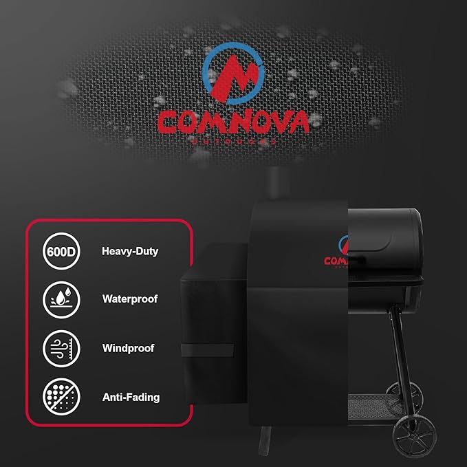Comnova Grill Cover for Char Griller Smokin' Champ without Side Fire Box - 600D Waterproof Grill Cover Fits Smokin Champ 1624, Offset Smoker 1733, Blazer 2130, Classic 2175 Model - 45"L x 29"W x 50"H