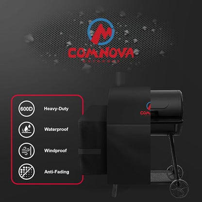 Comnova Grill Cover for Char Griller Smokin' Champ without Side Fire Box - 600D Waterproof Grill Cover Fits Smokin Champ 1624, Offset Smoker 1733, Blazer 2130, Classic 2175 Model - 45"L x 29"W x 50"H