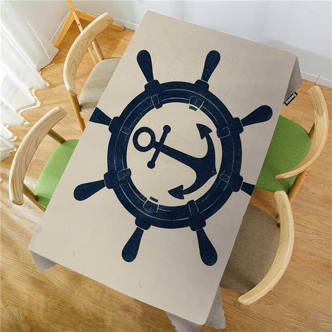 Swono Rudder Table Cover Vintage Marine Ship Wheel Sailing Anchor Ocean 50x72 Inch Table Cloth for Rectangle Tables Buffet Parties Coffee BBQ and Dinning Tablecloth
