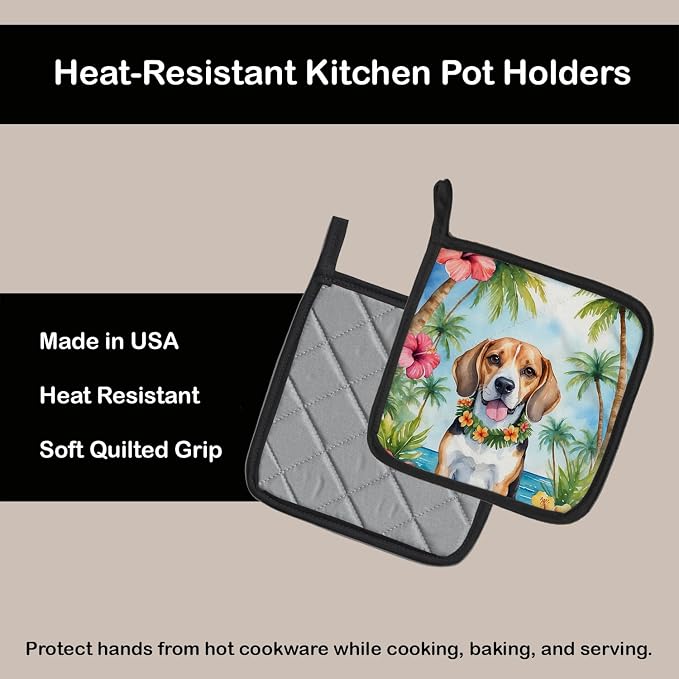 Caroline's Treasures Beagle Luau Pair of Pot Holders Kitchen Heat Resistant Pot Holders Sets Oven Hot Pads for Cooking Baking BBQ, 7 1/2 x 7 1/2