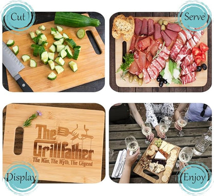 Grillfather Grill Father Engraved Bamboo Wood Cheese Cutting Board with Handle Funny Gift 8.x5 x 11"
