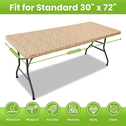 Smiry Spandex Fitted Tablecloth for 6 Foot Rectangle Tables, Washable Picnic Table Cover with Elastic, Stretch Reusable Table Cloth for Outdoor, Camping, Dining & Kitchen (Weave, 30"x72")