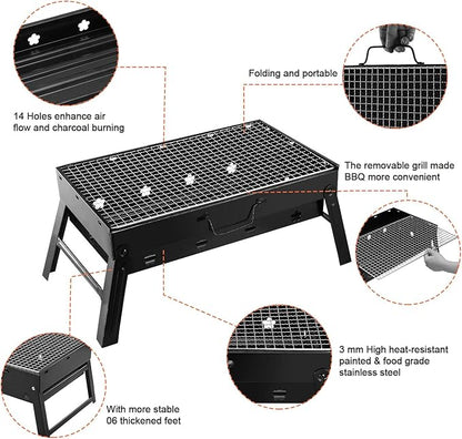 Moclever Folding Portable Charcoal Grill – Stainless Steel Mini BBQ Grill for Outdoor Cooking, Camping, Picnics, Beach, Tailgating, Compact & Easy to Carry