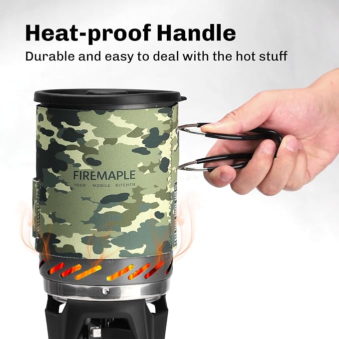 Fire-Maple Fixed Star 1 Backpacking and Camping Stove System, Camo 18oz | 30% Faster Boil with HX Base, Piezo Ignition, Safe & Durable, All-in-One Pot, Compatible with Most Canisters, Portable
