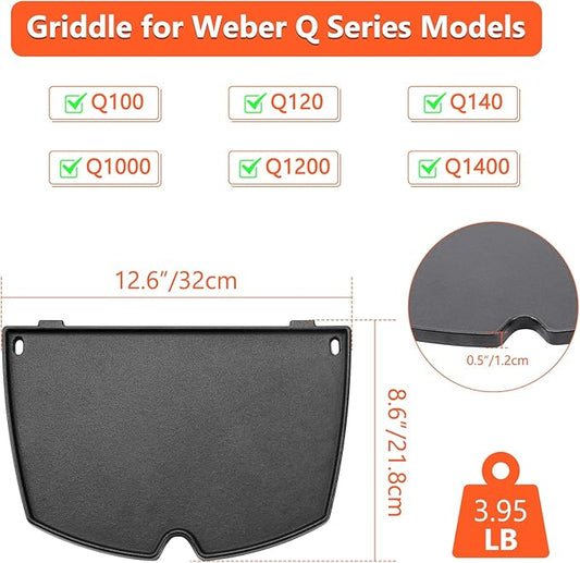 6558 Griddle for Weber Q100 Q120 Q1000 Q1200 Series Grills,Cast Iron Grill Parts for Weber Q100/1000 Series Gas Grills Accessories,12.6" x 8.6" Cooking Griddle for Webbr