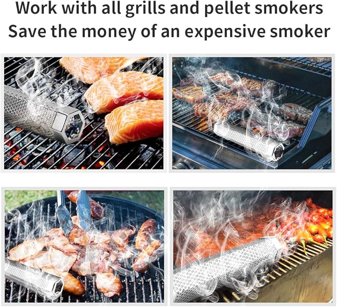 LANNEY Smoke Tube for Pellet Smoker 2 Pack, 12'' Smoker Tube for Pellet Grill - Hot or Cold Smoker Accessories for Electric Gas Charcoal Grilling, Stainless Steel Portable Barbecue Smoking Tube
