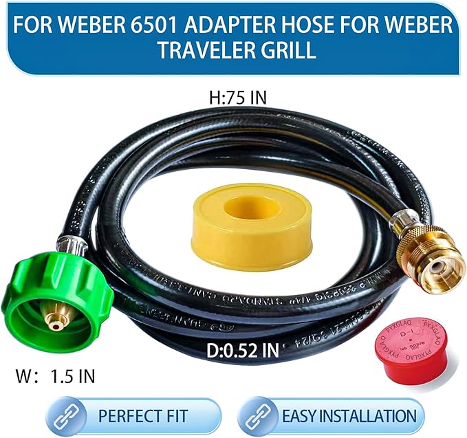 6 Feet for Weber Adapter Hose for Weber Travelev Grill, for Weber Traveler Grill Accessories for Weber Q 1000 for Weber Q Series, and for Weber Traveler Gas Go-Anywhere Grills Propane Adapter.