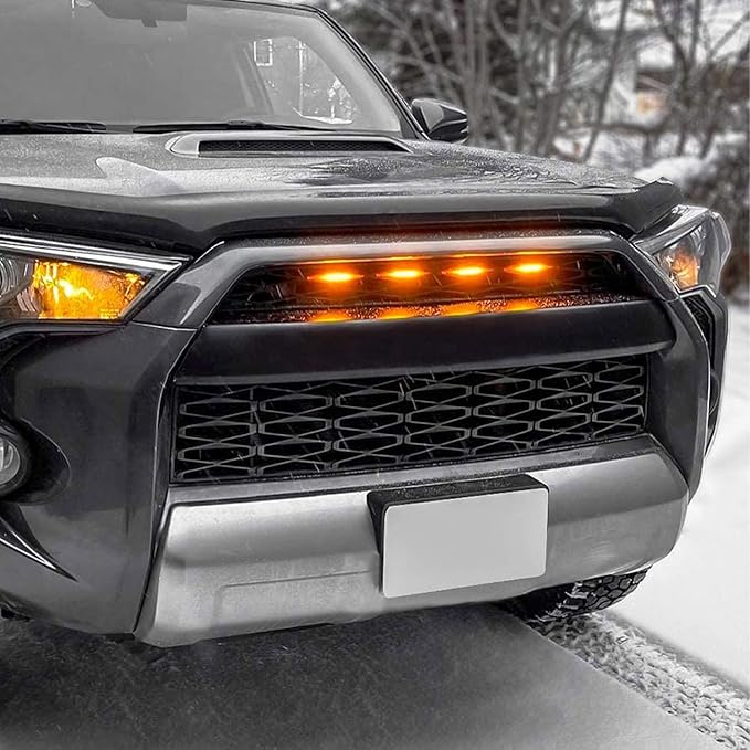4 PCS Car LED Grille Lights, Bright Vehicle Front Grille Lamp Decorative Light with Wiring Harness, Waterproof LED Grill Lamps Trim Lights for 2017-2019 F150 Raptor (Black & Yellow, 4 Lights)