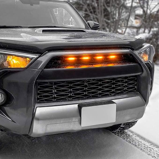 4 PCS Car LED Grille Lights, Bright Vehicle Front Grille Lamp Decorative Light with Wiring Harness, Waterproof LED Grill Lamps Trim Lights for 2017-2019 F150 Raptor (Yellow, 4 Lights)