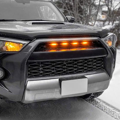 4 PCS Car LED Grille Lights, Bright Vehicle Front Grille Lamp Decorative Light with Wiring Harness, Waterproof LED Grill Lamps Trim Lights for 2017-2019 F150 Raptor (Black & Yellow, 5 Lights)