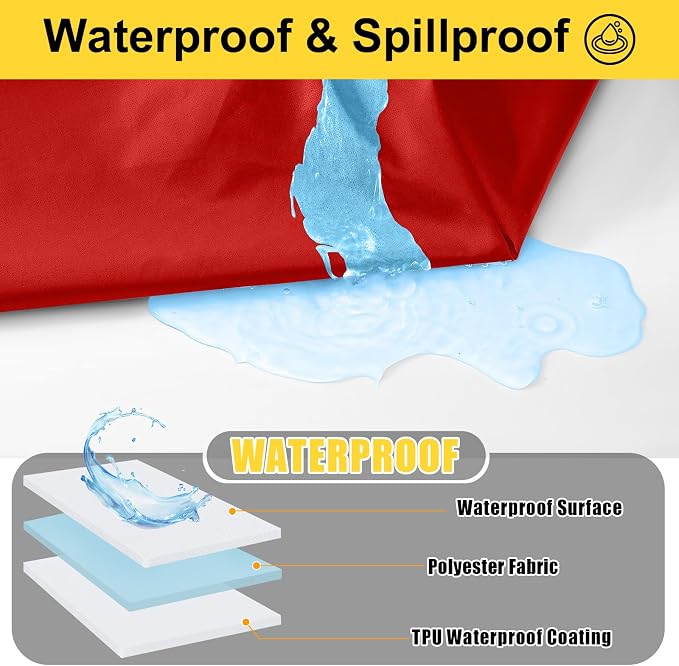 Smiry Picnic Table Cover with Bench Covers, Waterproof Elastic Fitted Polyester Tablecloths for 8 Ft Rectangle Tables, Washable Windproof Tablecloth for Outdoor, RV & Camping (Red, 30x96 Inches)