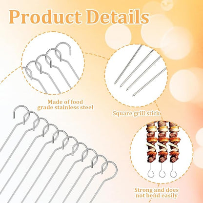 20 Pcs Metal Skewer for Grilling, 8" Reusable Barbecue Skewers Kabob Skewer Stainless Steel Shish Kebob Sticks for Grill Oven Outings BBQ Vegetable Cooking