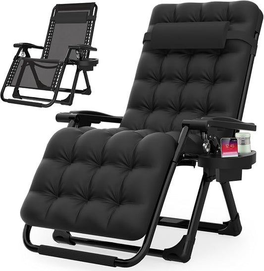Suteck Zero Gravity Chair, Reclining Camping Chairs w/Removable Cushion | Anti Gravity Recliner Lounge Chair with Aluminum Alloy Lock & Cup Holder, 90-170° Adjustable, for Lawn Patio Indoor
