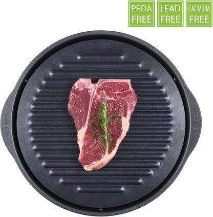 TECHEF - TRUE GRILL PAN - Stovetop Nonstick Indoor/Outdoor Smokeless BBQ Grill Set, including a Grill Plate and Alumium Drip Tray