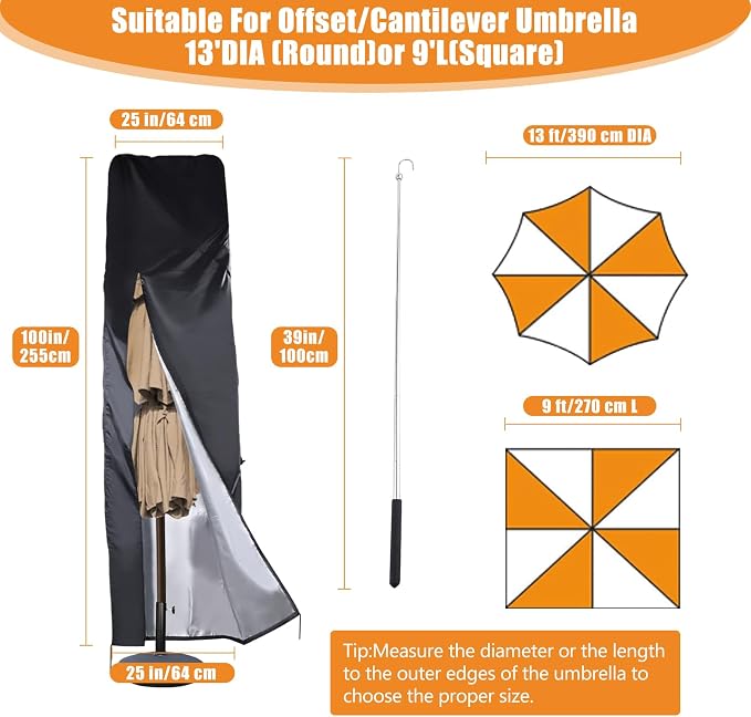DOCEPERT Cantilever Umbrella Covers for Outdoor Umbrellas 9-13ft,420D Oxford Fabric Patio Offset Umbrella Cover or Large Market Umbrella,Garden Umbrella Cover with Waterproof Zipper,Top Vent