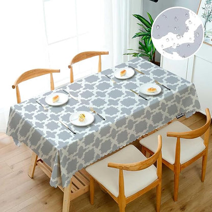 Swono Moroccan Gray White Table Covers 52x70 Inch Modern Geometric Quatrefoil Wipeable Tablecloth Kitchen Dinning Tabletop Decoration, Table Cloth for Outdoor and Indoor Use