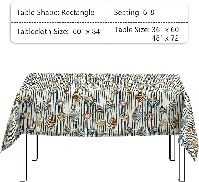LVTXIII Rectangle Outdoor Tablecloth with Umbrella Hole and Zipper, Water-Repellent 60 x 84 Inch Patio Table Cover for Picnic, Garden, Backyard Dining, Cabana Shells