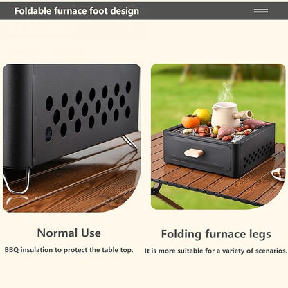 Desk Tabletop Outdoor Charcoal Grill Portable Small BBQ Grill Easy Assembly with Grid Lifter and Stainless Steel Grill Grate for Camping Picnics Garden Beach Party(White B)