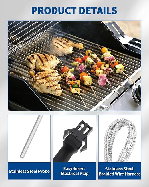 3.5" RTD Probe for Pit Boss Pellet Grill, PT1000 Sensor, PB1000XL-025-R00 V | 304 Stainless Steel Replacement Internal Sensor for Pit Boss. PT1000 Provides Accurate Grill Temperature Readings
