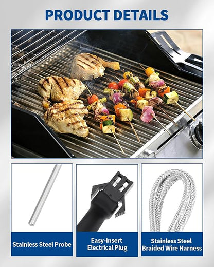 3.5" RTD Probe for Pit Boss Pellet Grill, PT1000 Sensor, PB1000XL-025-R00 V | 304 Stainless Steel Replacement Internal Sensor for Pit Boss. PT1000 Provides Accurate Grill Temperature Readings