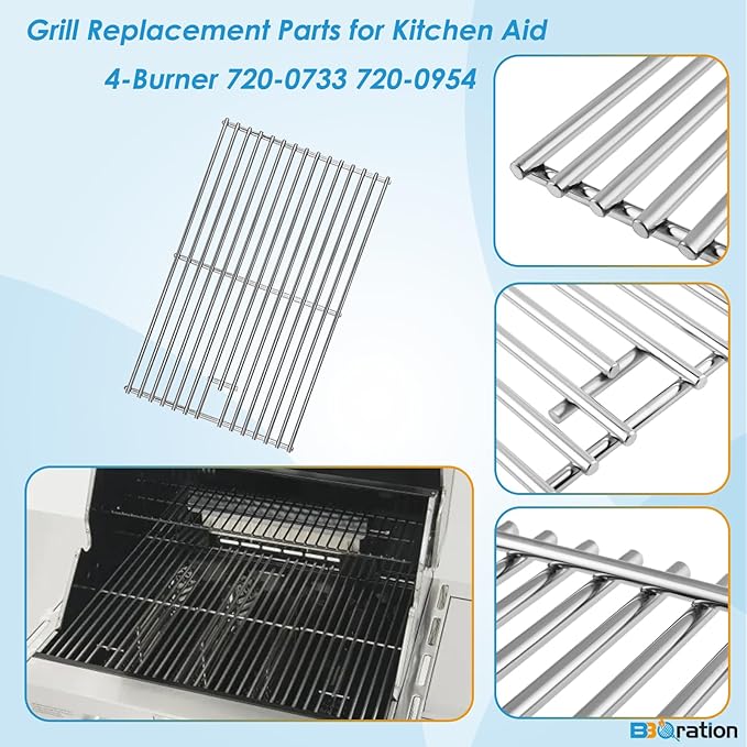 Replacement Parts for Kitchen Aid 720-0733D 720-0954 720-0954R 720-0733 720-0733A 720-0954A 720-0954AC, Cooking Grates, Burner and Heat Plates for KitchenAid Grill Replacement Parts