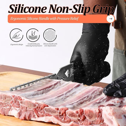 Rib Membrane Removal Tool Stainless Steel Rib Skinner & Rib Prep Tool for BBQ Grilling and Cooking, Easy Insert Pointed Tip, Ergonomic Non-Slip Silicone Handle, Dishwasher Safe