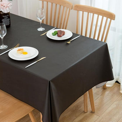 LIBERECOO Vinyl Tablecloth with Flannel Backing, Solid Black, Waterproof, Stain-Resistant, Easy-Clean Table Cover for Dining, Kitchen, and Outdoor Use, 60" x 102" Rectangle