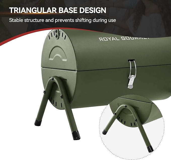 CC1015L Portable Charcoal Grill, 147 Sq. In. Cooking Area, with Four Air Vents, Lid Latch Buckle, Lid Handle, for Outdoor Backyard, Patio Parties and Picnics, Olive Green